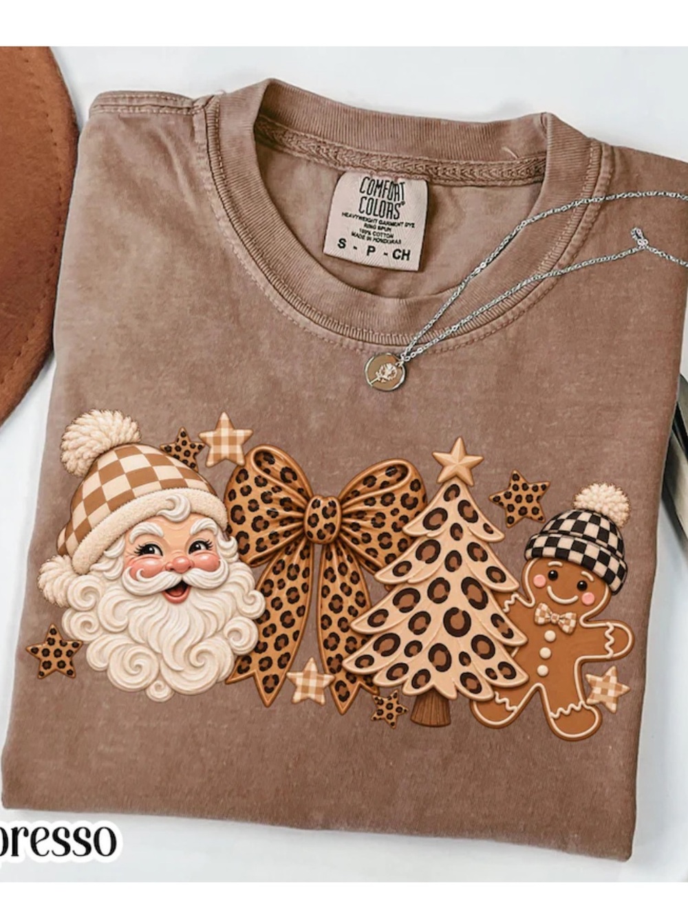 Comfort Colors Espresso Graphic Holiday Tee with Santa & Gingerbread